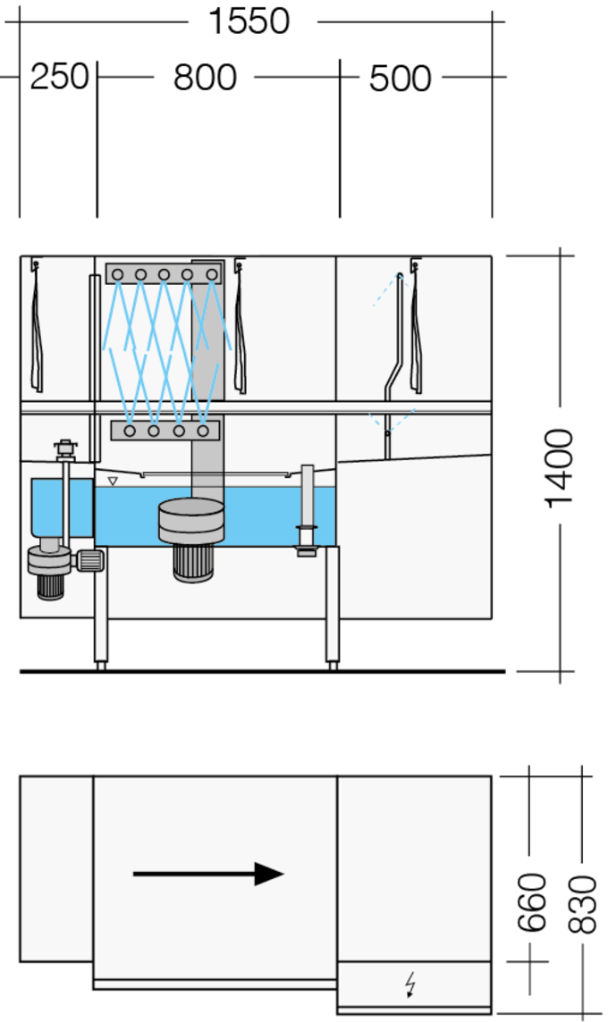 rack type dishwasher dimensions